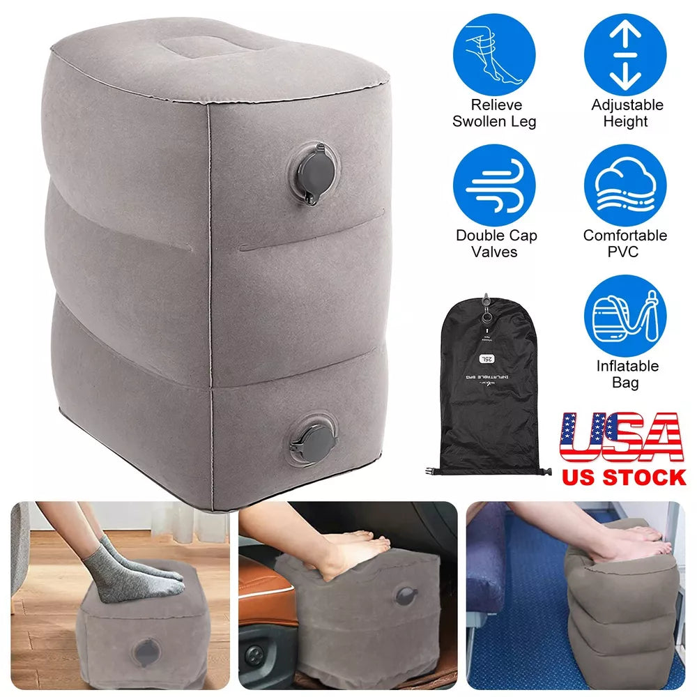 Inflatable Travel Foot Rest Pillow, Adjustable 3 Layers Height Leg Rest Pillow