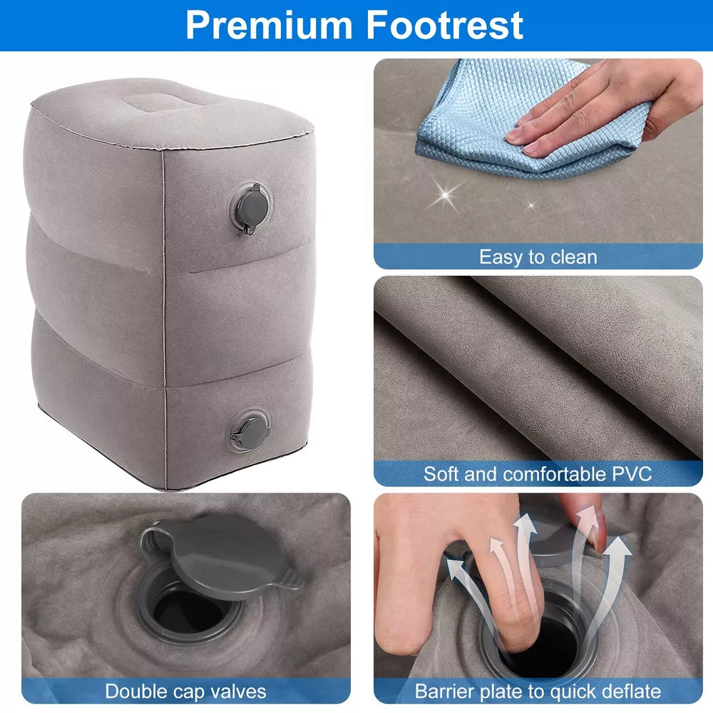 Inflatable Travel Foot Rest Pillow, Adjustable 3 Layers Height Leg Rest Pillow