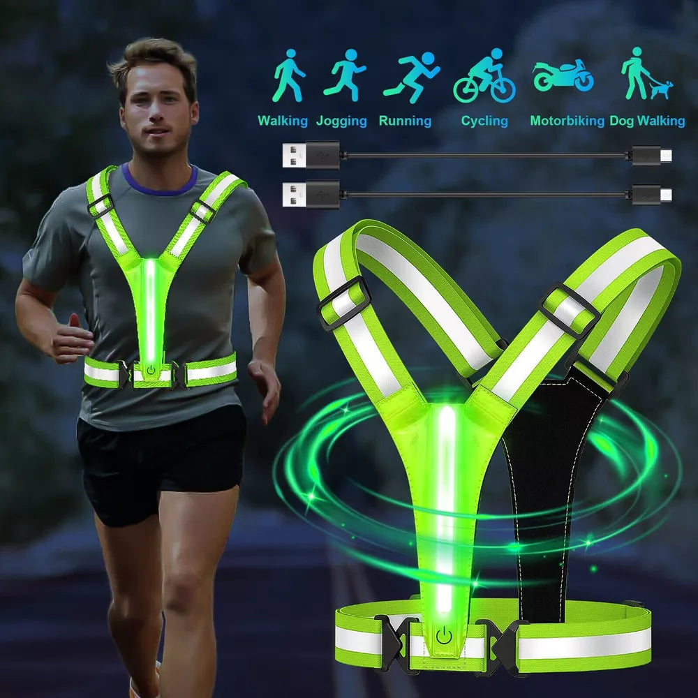 LED Reflective Running Vest Light For Night Jogging and Cycling Traffic Safety