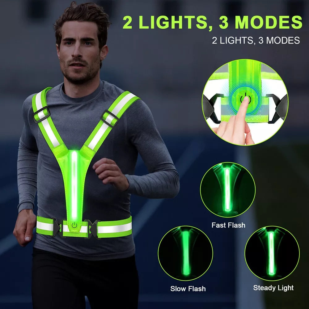 LED Reflective Running Vest Light For Night Jogging and Cycling Traffic Safety