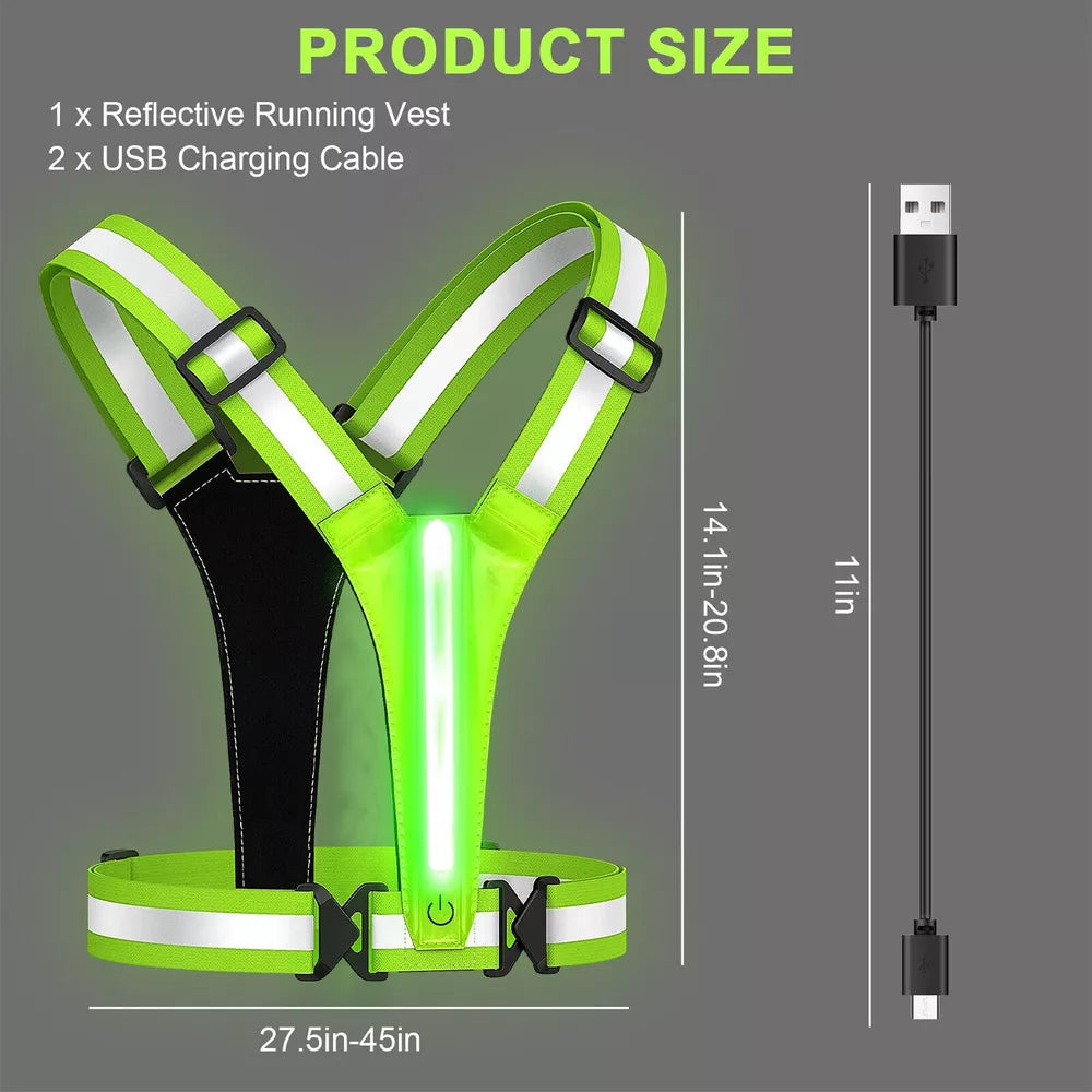 LED Reflective Running Vest Light For Night Jogging and Cycling Traffic Safety