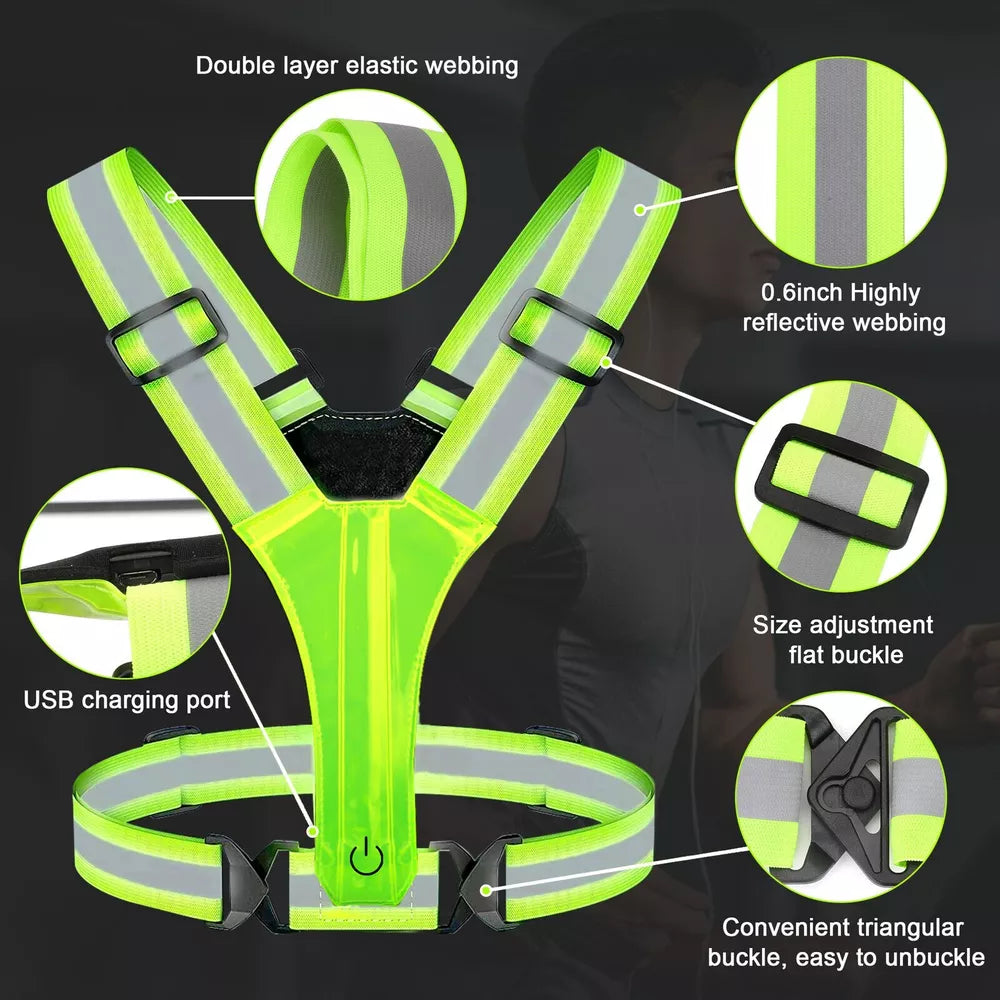 LED Reflective Running Vest Light For Night Jogging and Cycling Traffic Safety