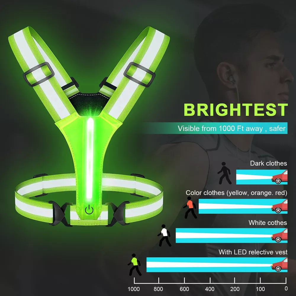 LED Reflective Running Vest Light For Night Jogging and Cycling Traffic Safety