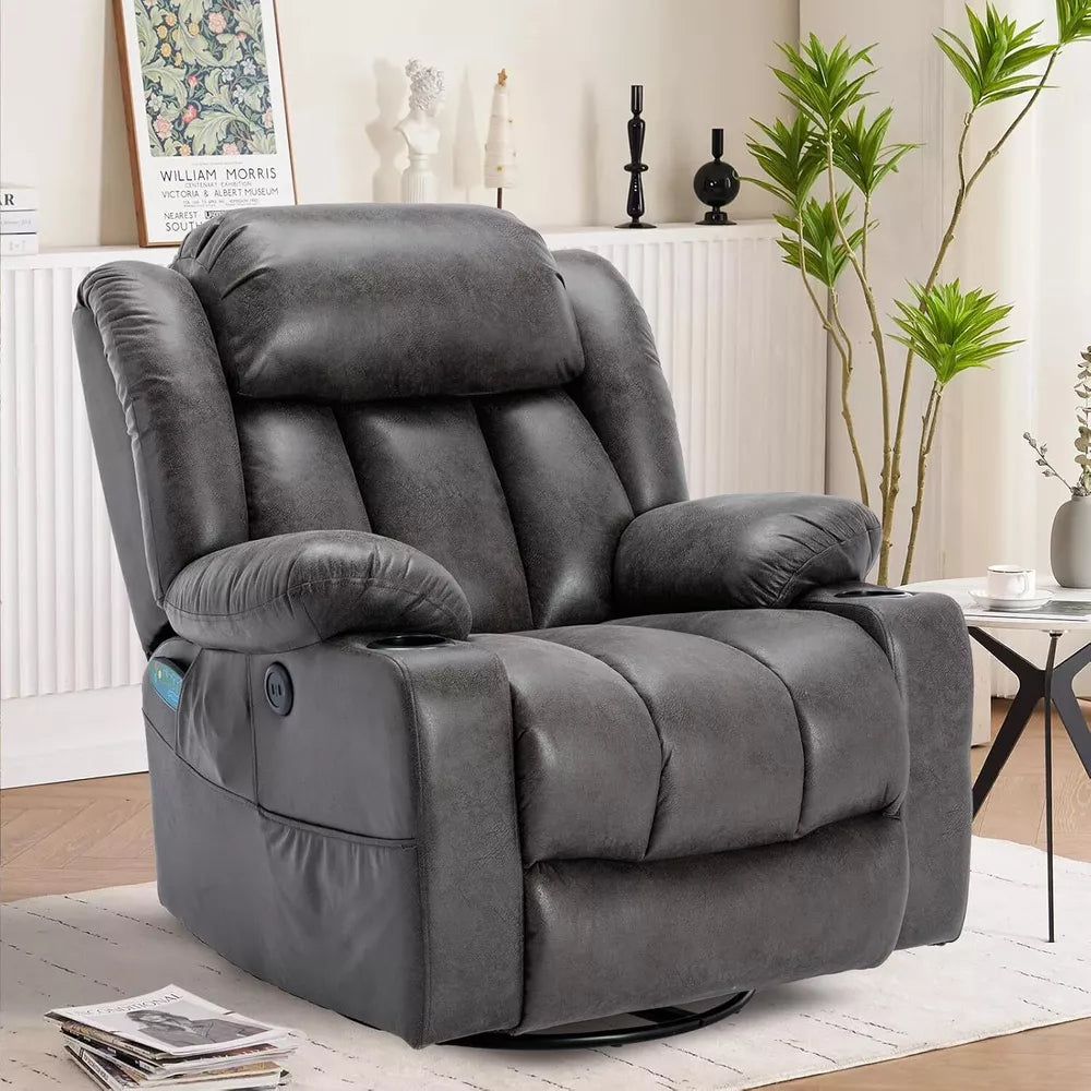 Manual 360 Degree Swivel Glider Rocker Recliner Chair with Massage and Heat