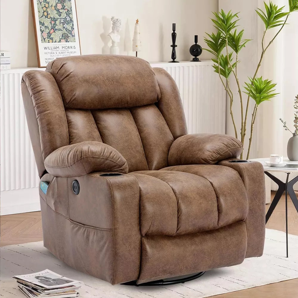 Manual 360 Degree Swivel Glider Rocker Recliner Chair with Massage and Heat