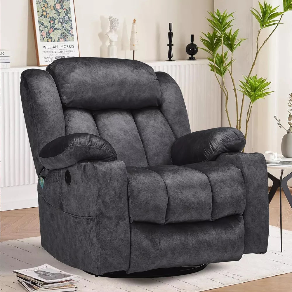 Manual 360 Degree Swivel Glider Rocker Recliner Chair with Massage and Heat