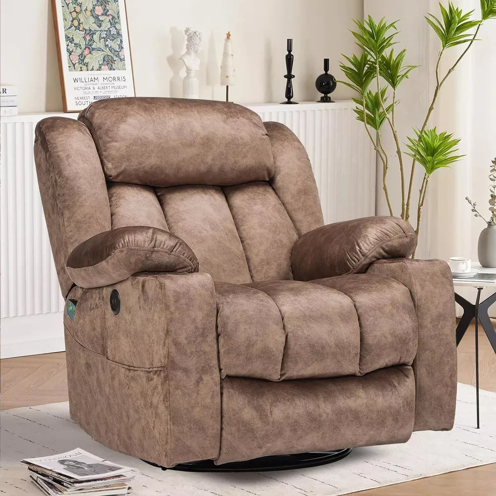 Manual 360 Degree Swivel Glider Rocker Recliner Chair with Massage and Heat