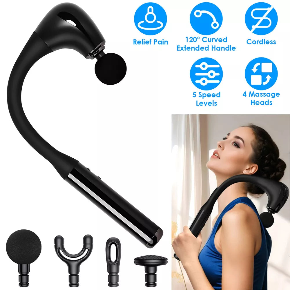 Massage Gun for Back Neck Muscle Deep Tissue Massage Tool with 5 Speed 4 Heads