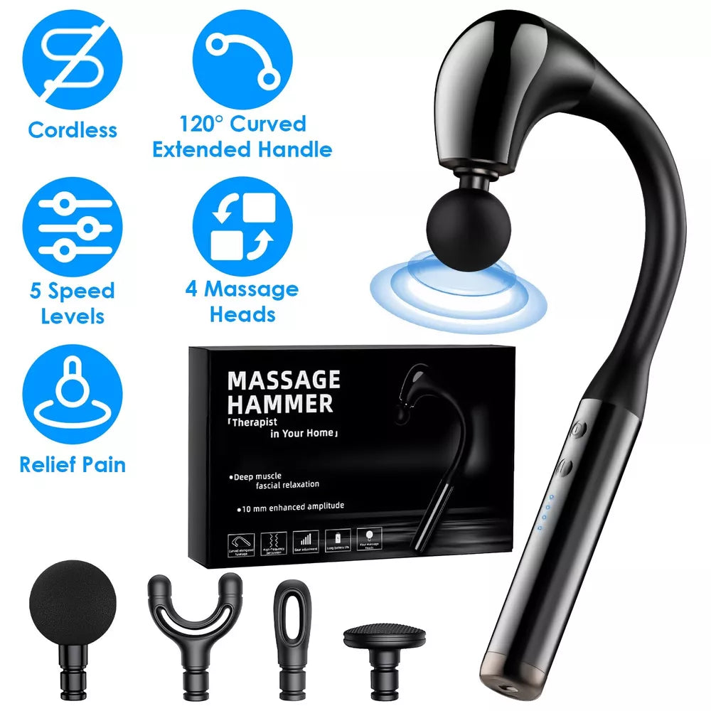 Massage Gun for Back Neck Muscle Deep Tissue Massage Tool with 5 Speed 4 Heads