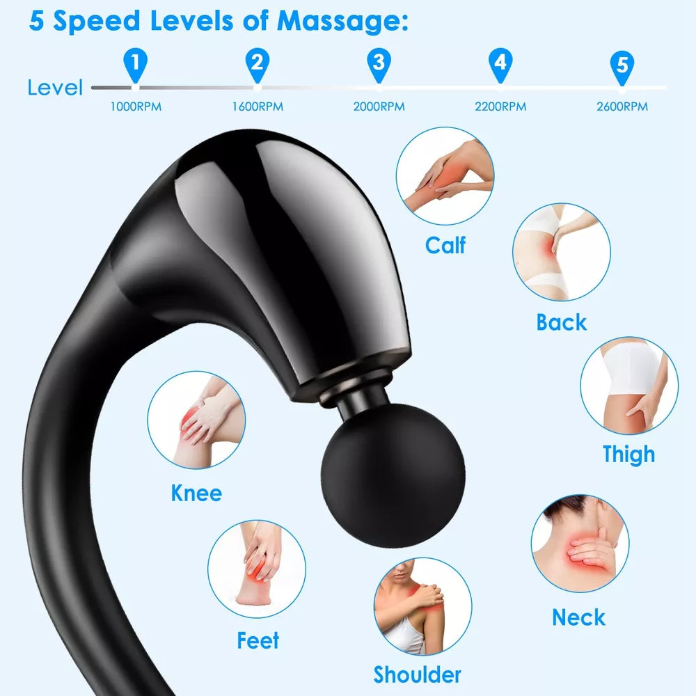 Massage Gun for Back Neck Muscle Deep Tissue Massage Tool with 5 Speed 4 Heads