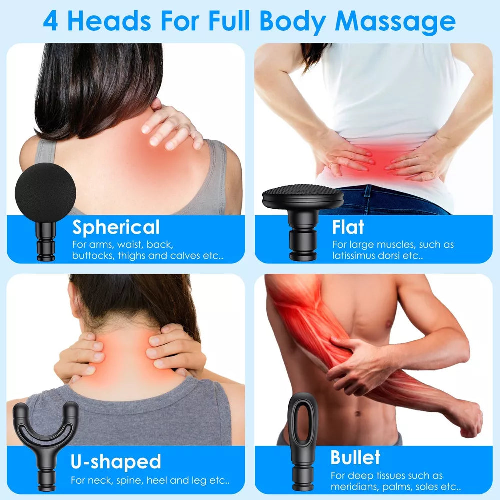 Massage Gun for Back Neck Muscle Deep Tissue Massage Tool with 5 Speed 4 Heads