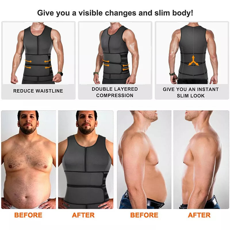 Men Neoprene Sauna Sweat Vest Body Shaper Waist Trainer Top Fat Burner Shapewear