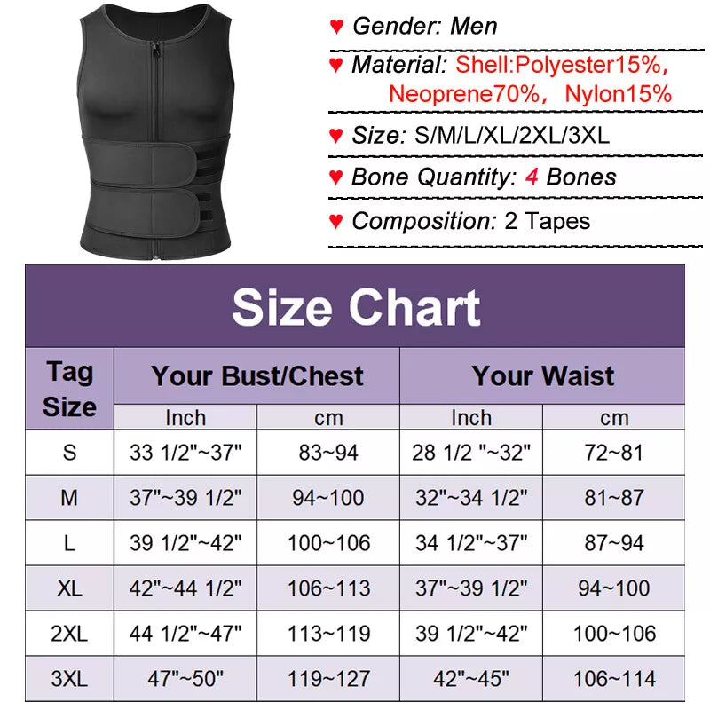 Men Neoprene Sauna Sweat Vest Body Shaper Waist Trainer Top Fat Burner Shapewear