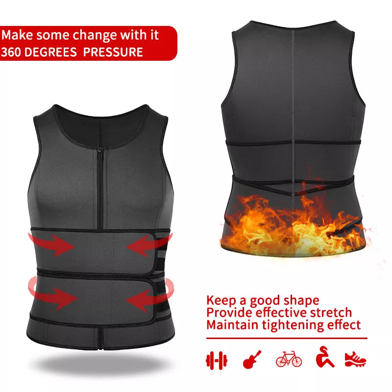 Men Neoprene Sauna Sweat Vest Body Shaper Waist Trainer Top Fat Burner Shapewear