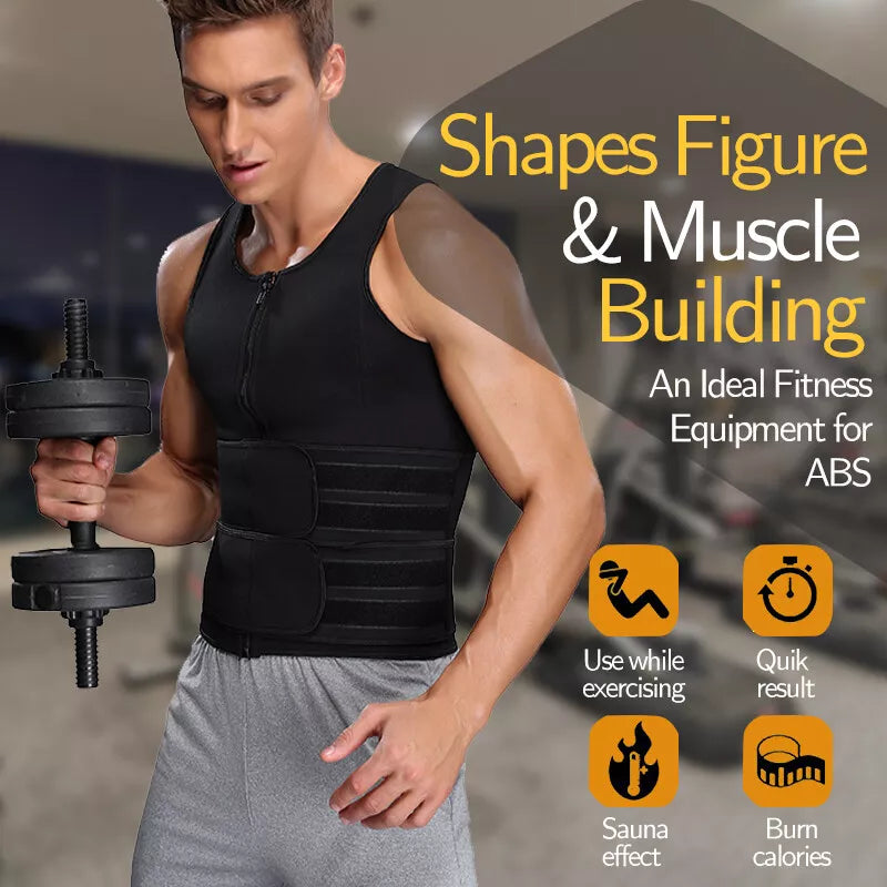 Men Neoprene Sauna Sweat Vest Body Shaper Waist Trainer Top Fat Burner Shapewear