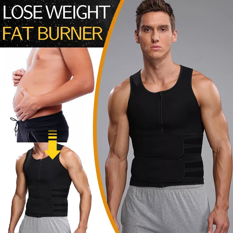 Men Neoprene Sauna Sweat Vest Body Shaper Waist Trainer Top Fat Burner Shapewear