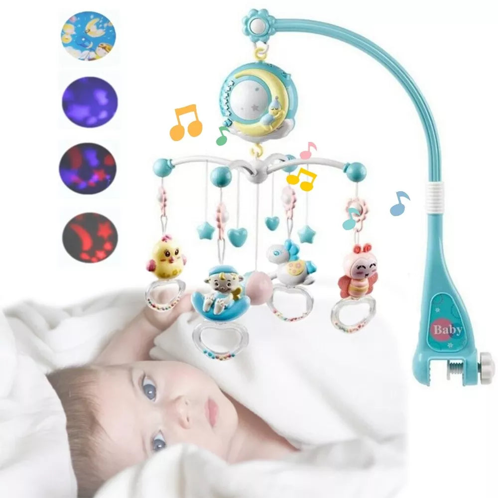 Baby Crib Mobile Musical Bed Bell With Controller Music Night Light Projection