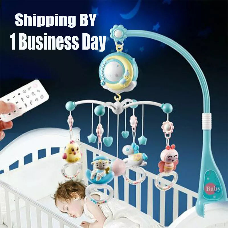 Baby Crib Mobile Musical Bed Bell With Controller Music Night Light Projection