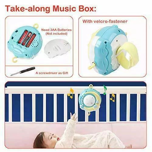 Baby Crib Mobile Musical Bed Bell With Controller Music Night Light Projection