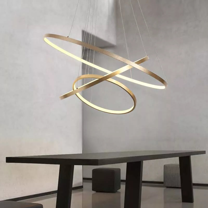 Modern LED Hanging Pendant Light Ultra Thin 3-Ring Chandelier Living Room Lamp
