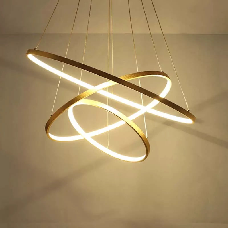 Modern LED Hanging Pendant Light Ultra Thin 3-Ring Chandelier Living Room Lamp