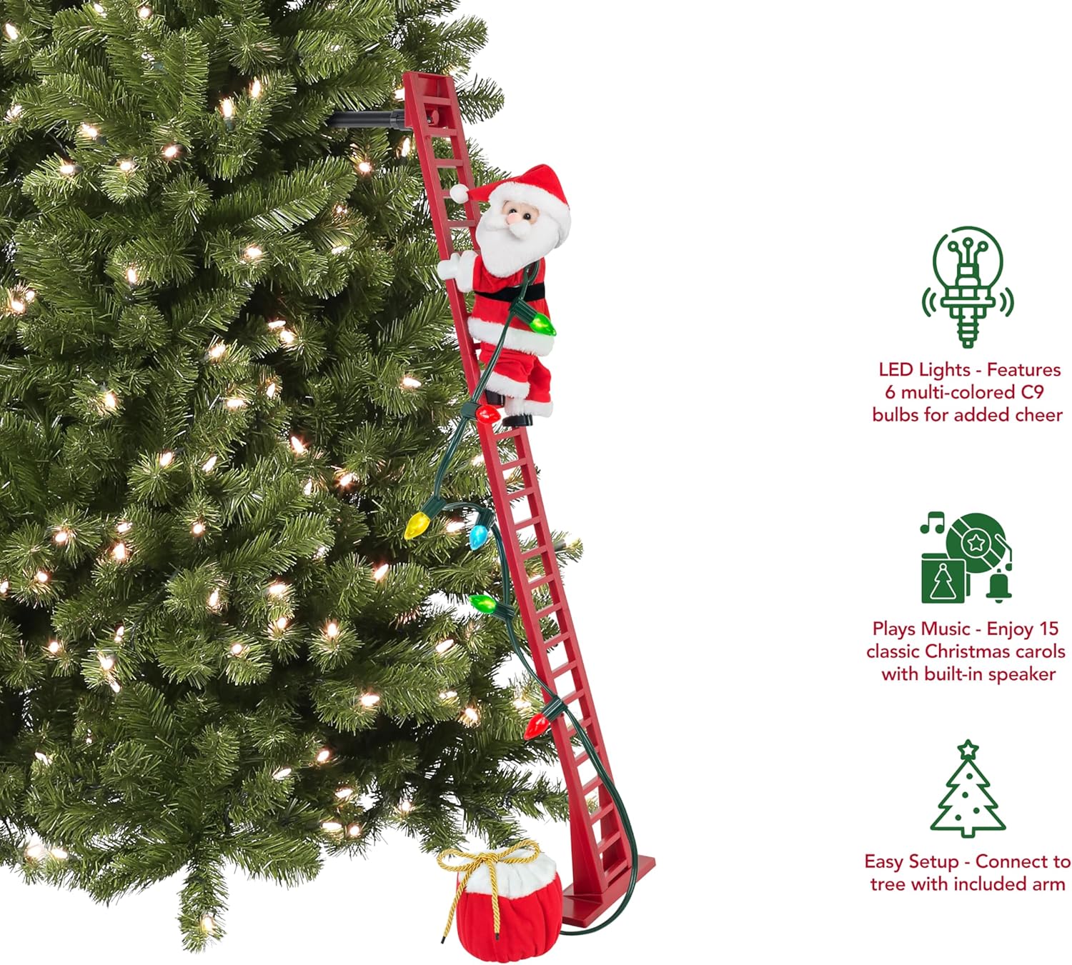 Climbing Santa Claus Large 40" Animated Christmas Ladder Decoration Music