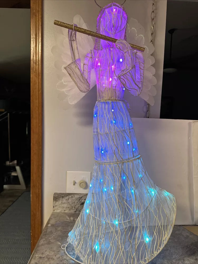 Mr Christmas Animated 37” Outdoor Fiberoptic Angel Color Changing Light Show SEE