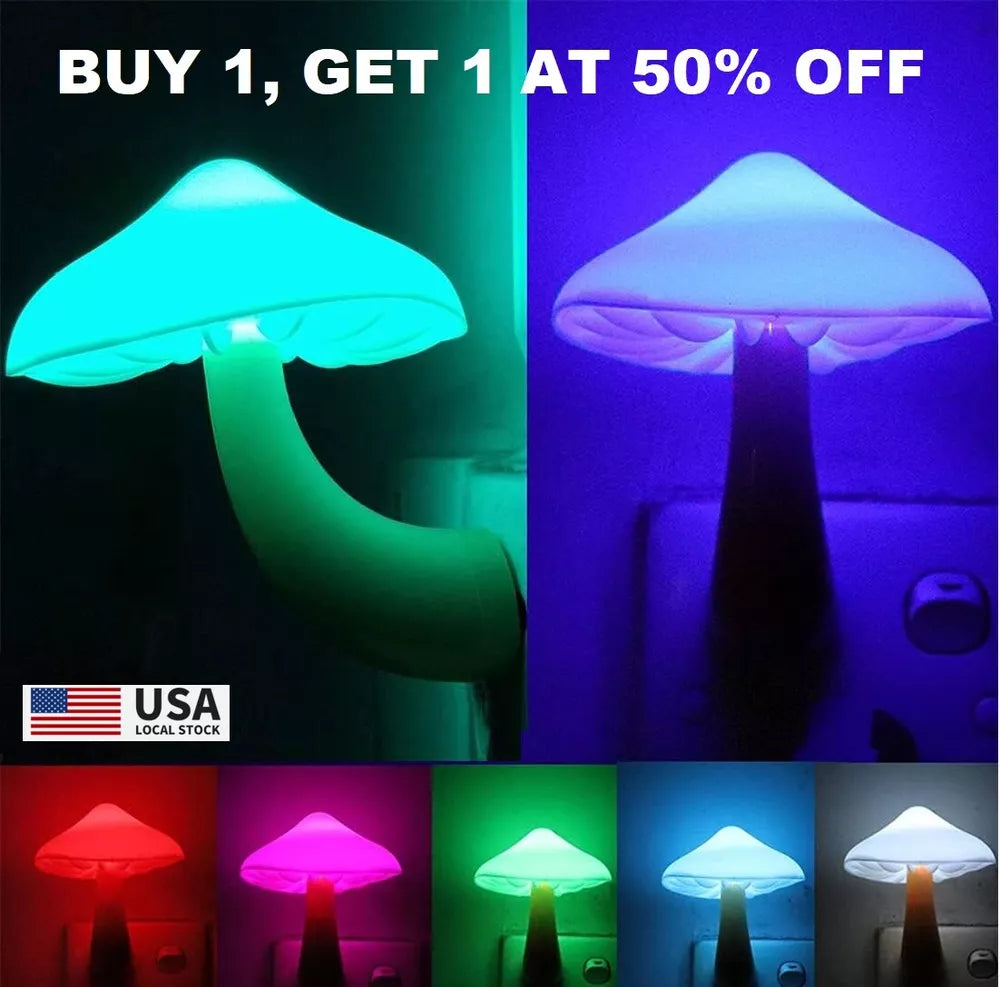 Mushroom LED Night Lights Romantic Light Sensor Plug-in Wall Lamps Home Decor US