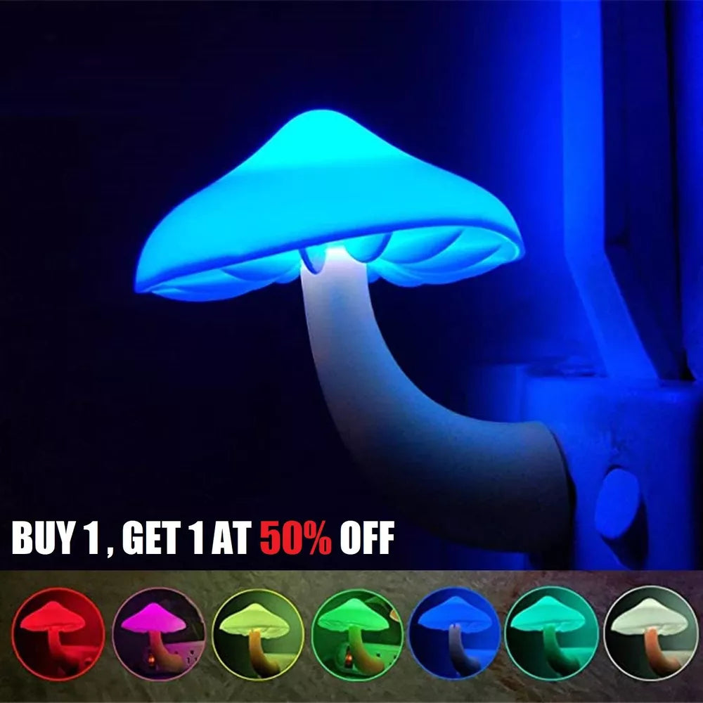 Mushroom LED Night Lights Romantic Light Sensor Plug-in Wall Lamps Home Decor US