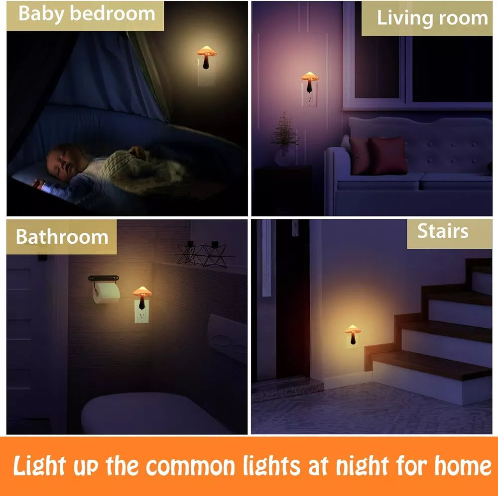 Mushroom LED Night Lights Romantic Light Sensor Plug-in Wall Lamps Home Decor US