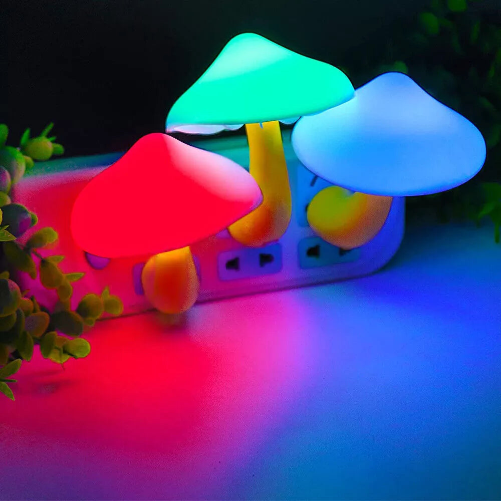 Mushroom LED Night Lights Romantic Light Sensor Plug-in Wall Lamps Home Decor US