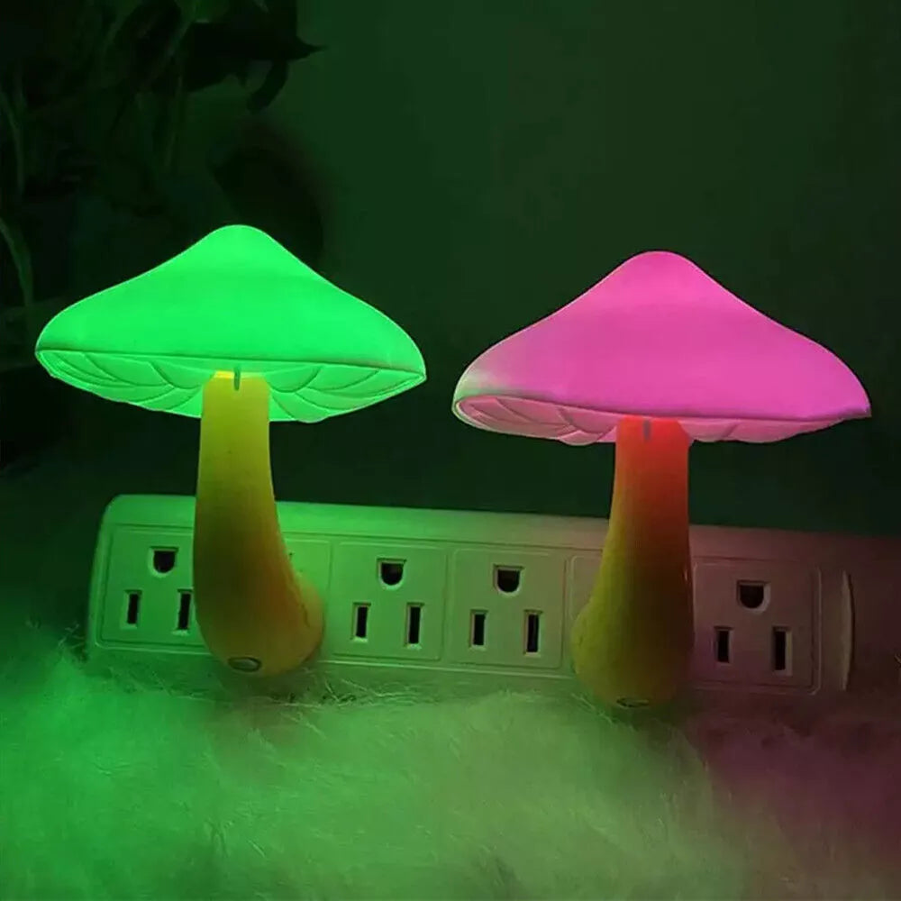 Mushroom LED Night Lights Romantic Light Sensor Plug-in Wall Lamps Home Decor US