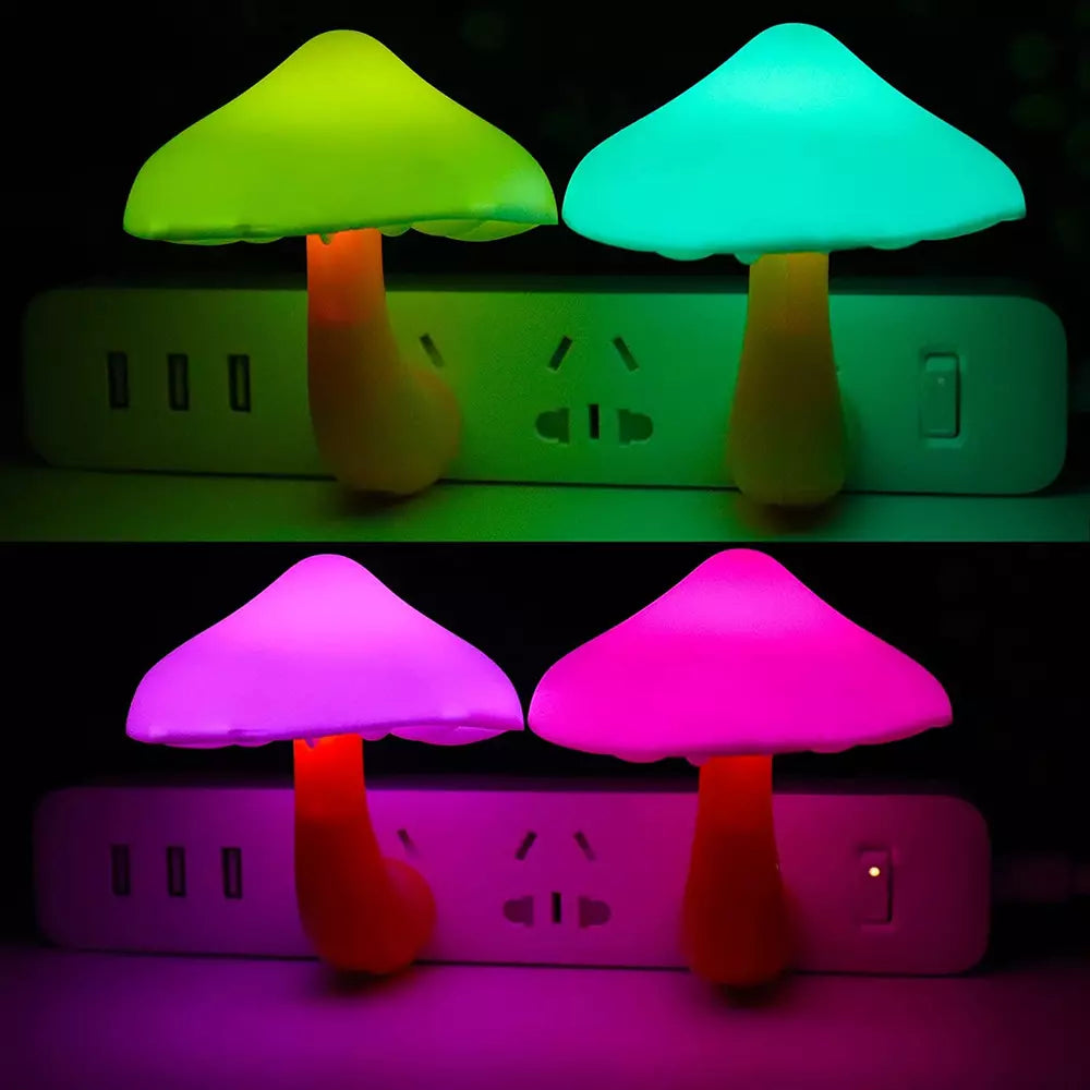 Mushroom LED Night Lights Romantic Light Sensor Plug-in Wall Lamps Home Decor US