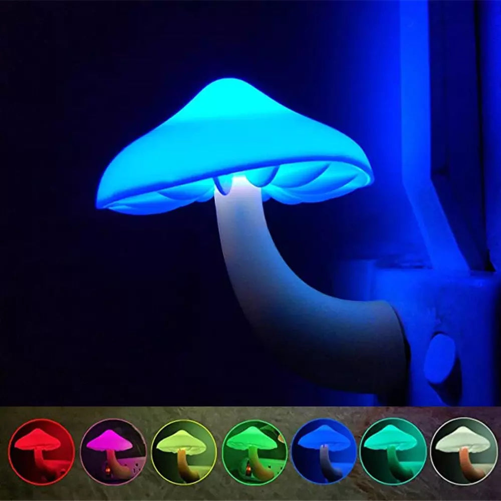 Mushroom LED Night Lights Romantic Light Sensor Plug-in Wall Lamps Home Decor US