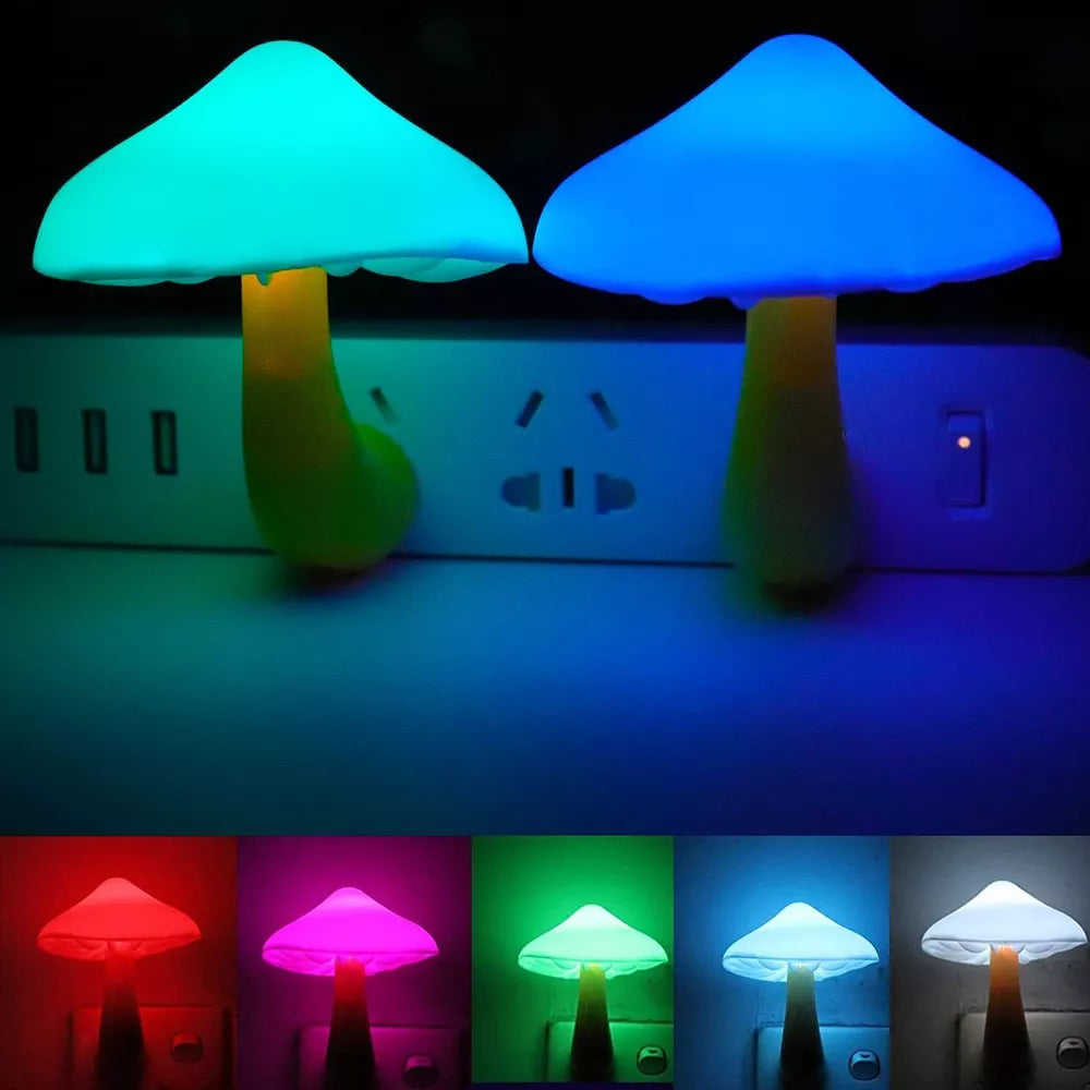 Mushroom LED Night Lights Romantic Light Sensor Plug-in Wall Lamps Home Decor US