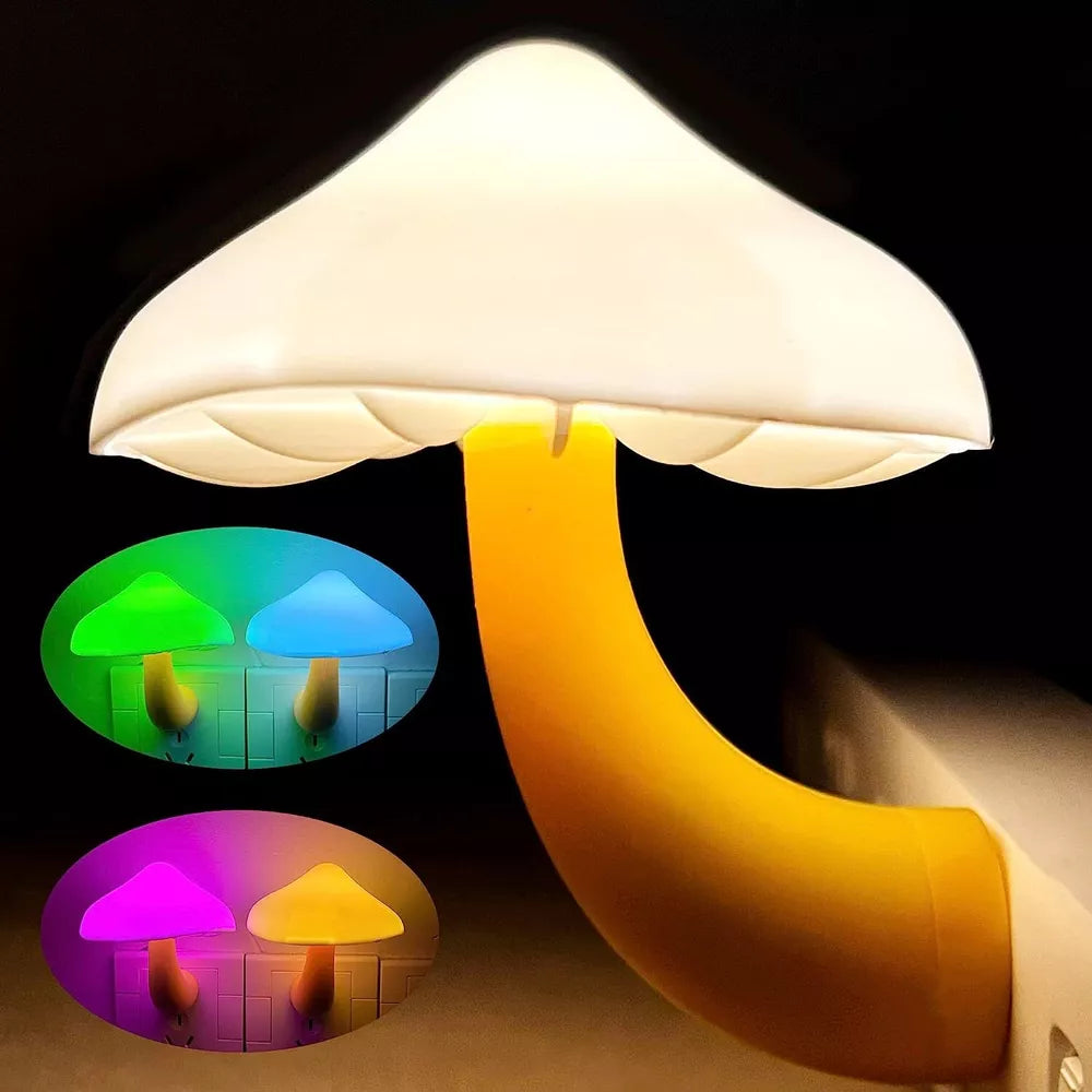 Mushroom LED Night Lights Romantic Light Sensor Plug-in Wall Lamps Home Decor US