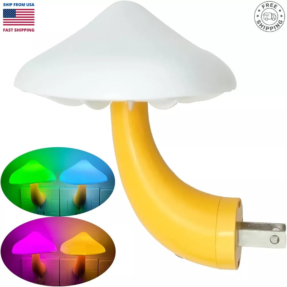 Mushroom LED Night Lights Romantic Light Sensor Plug-in Wall Lamps Home Decor US