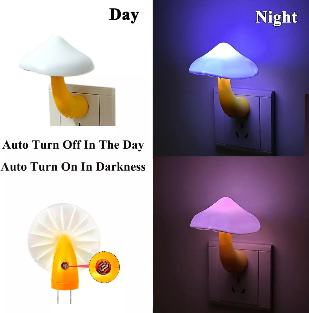 Mushroom LED Night Lights Romantic Light Sensor Plug-in Wall Lamps Home Decor US