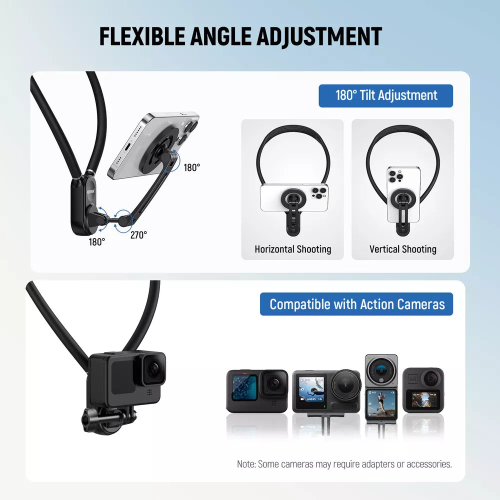 NEEWER Magnetic Phone Neck Mount with Action Camera Adapter & Phone Holder