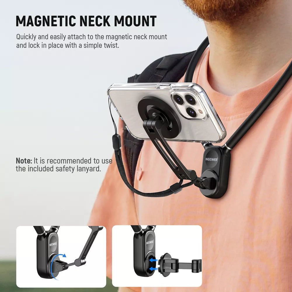 NEEWER Magnetic Phone Neck Mount with Action Camera Adapter & Phone Holder