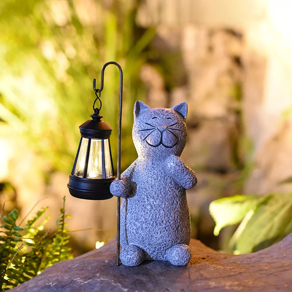 Outdoor Solar Lights Resin Cat Waterproof Lantern Garden Yard Lights Ornament