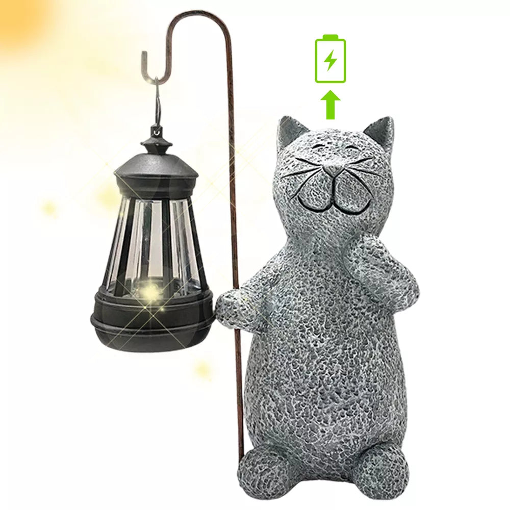 Outdoor Solar Lights Resin Cat Waterproof Lantern Garden Yard Lights Ornament