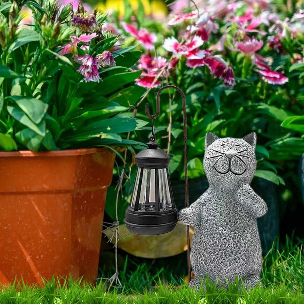 Outdoor Solar Lights Resin Cat Waterproof Lantern Garden Yard Lights Ornament