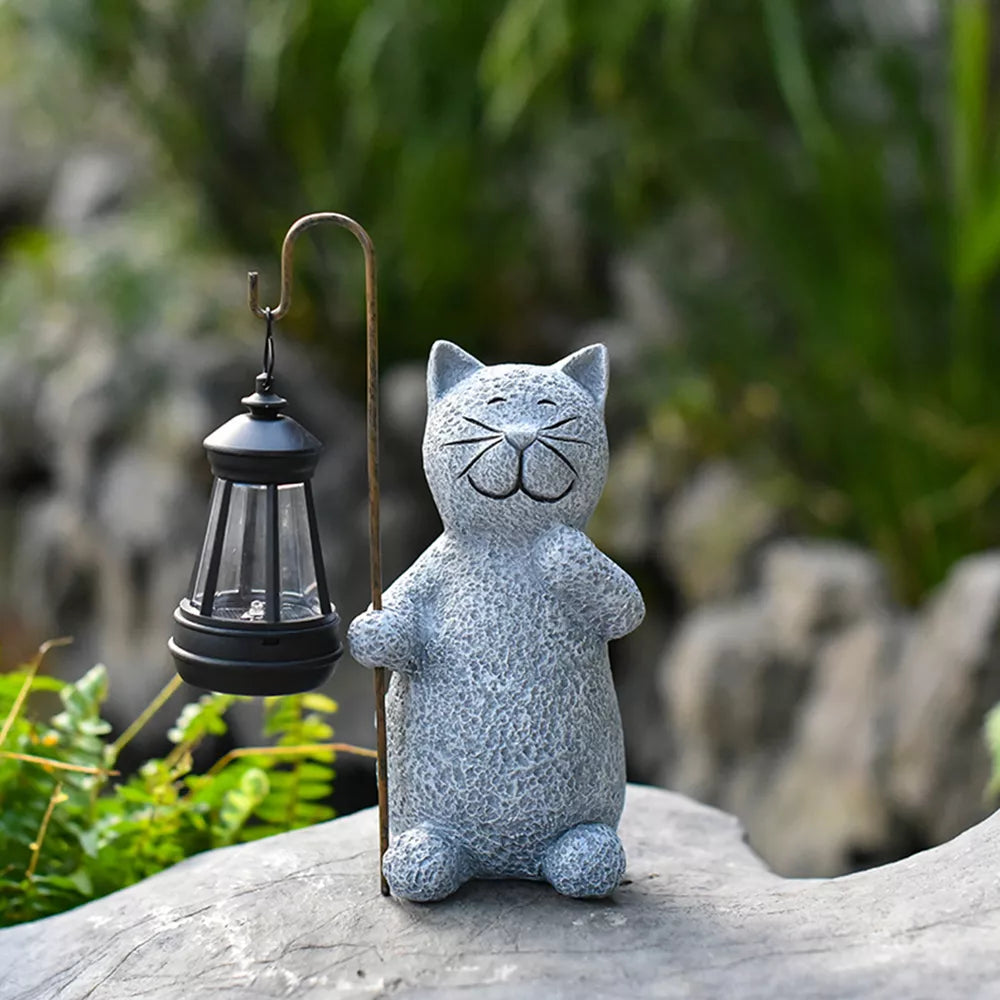 Outdoor Solar Lights Resin Cat Waterproof Lantern Garden Yard Lights Ornament