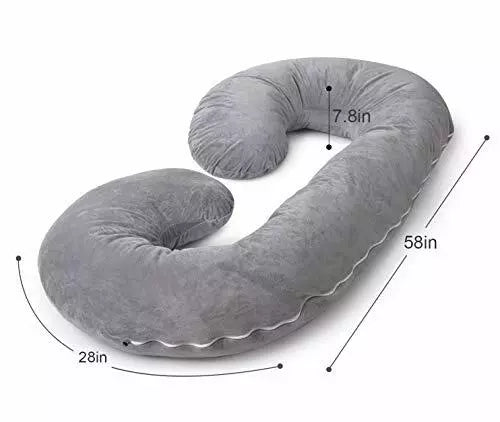 PREGNANCY PILLOW Maternity Body for Sleeping C Shaped Grey Velvet INSEN