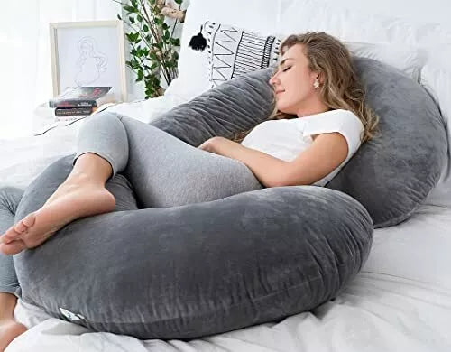 PREGNANCY PILLOW Maternity Body for Sleeping C Shaped Grey Velvet INSEN