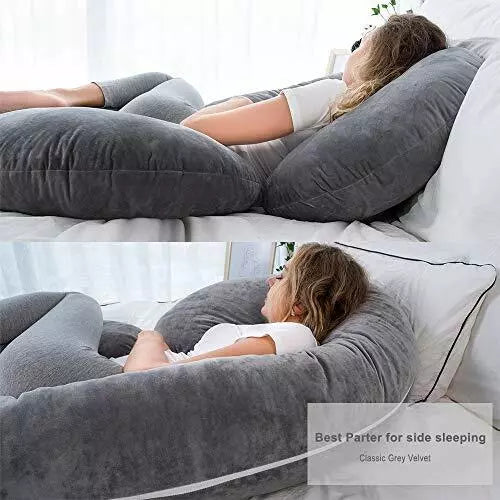 PREGNANCY PILLOW Maternity Body for Sleeping C Shaped Grey Velvet INSEN