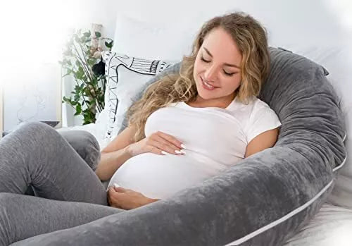 PREGNANCY PILLOW Maternity Body for Sleeping C Shaped Grey Velvet INSEN