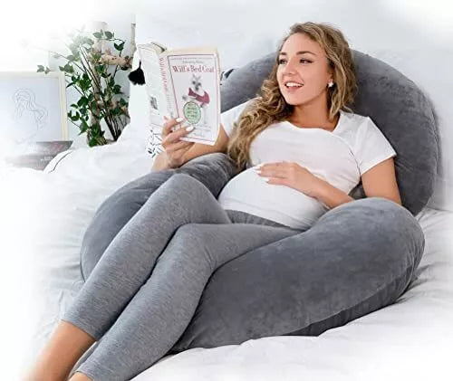 PREGNANCY PILLOW Maternity Body for Sleeping C Shaped Grey Velvet INSEN