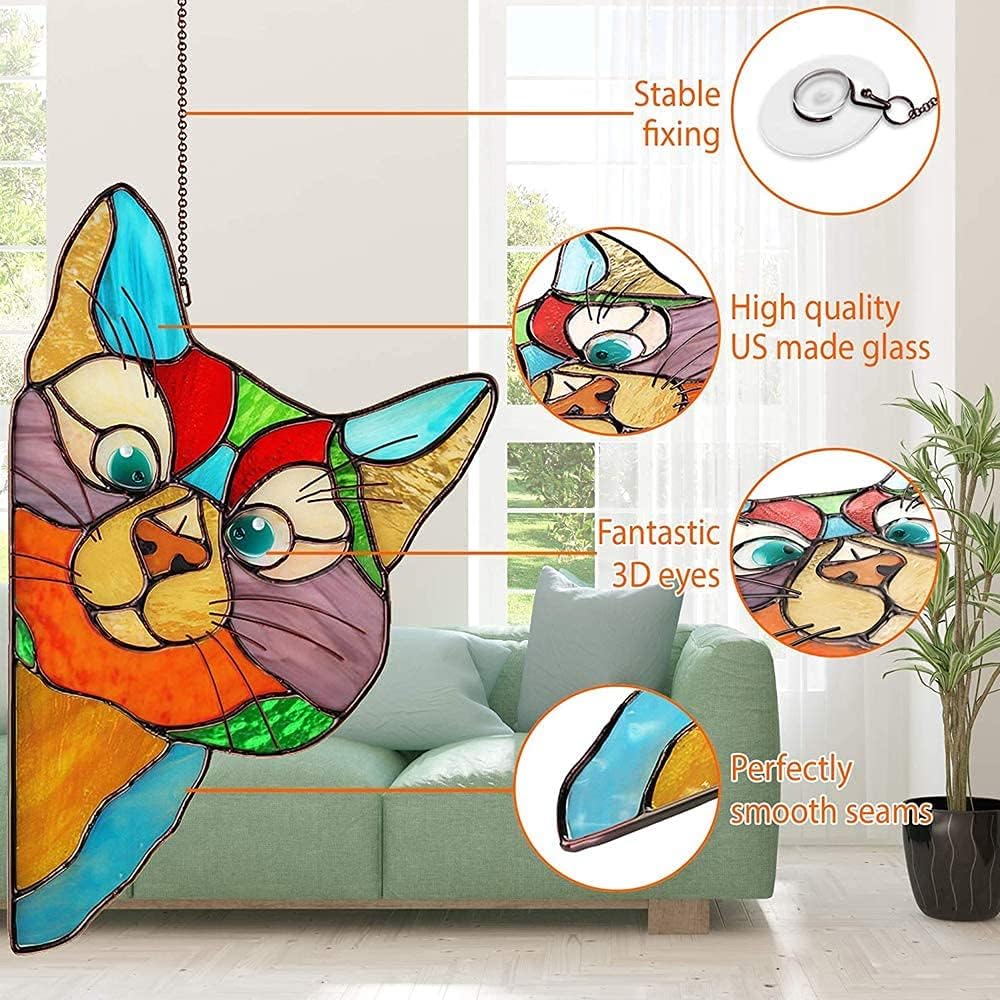 7Pcs Stained Glass Cat Face Peering Window Sticker Window/Car Door Decoration T